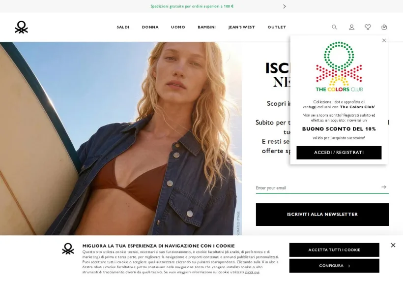 Schermata della pagina offerta di Benetton 