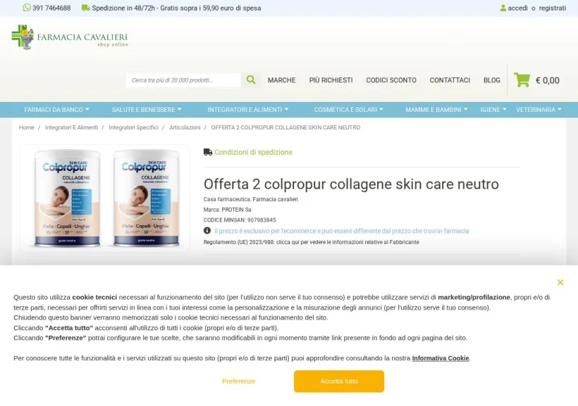 Schermata della pagina offerta di Farmacia Cavalieri 