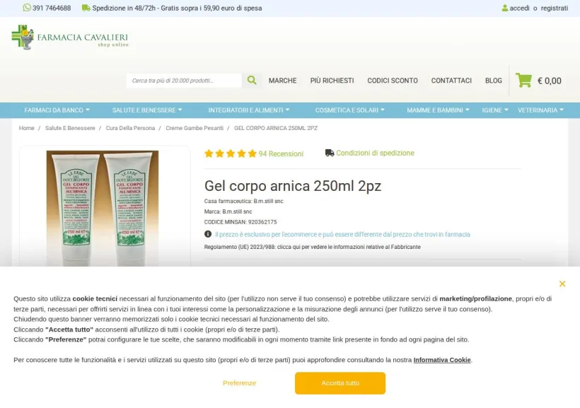 Schermata della pagina offerta di Farmacia Cavalieri 