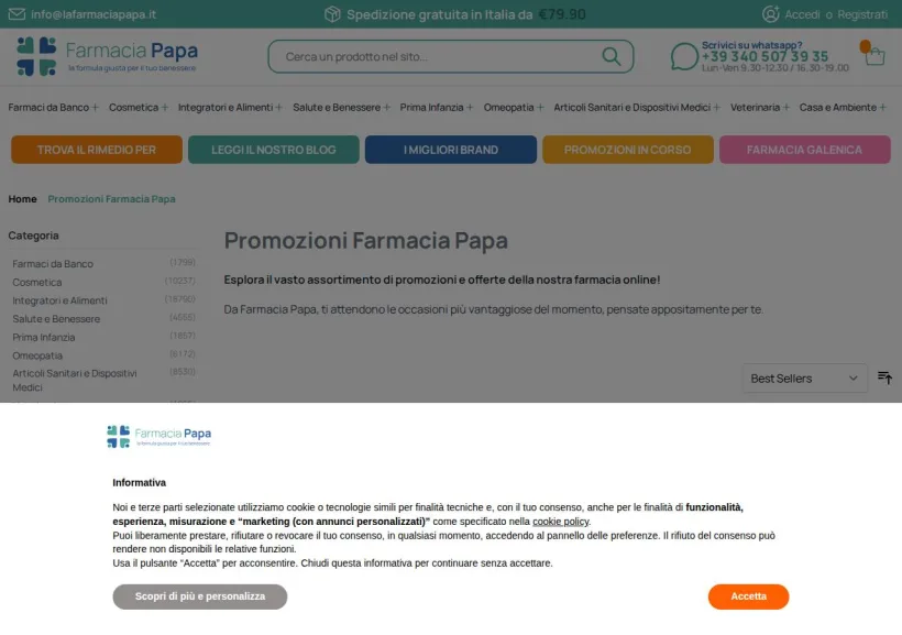 Schermata della pagina offerta di Farmacia Papa