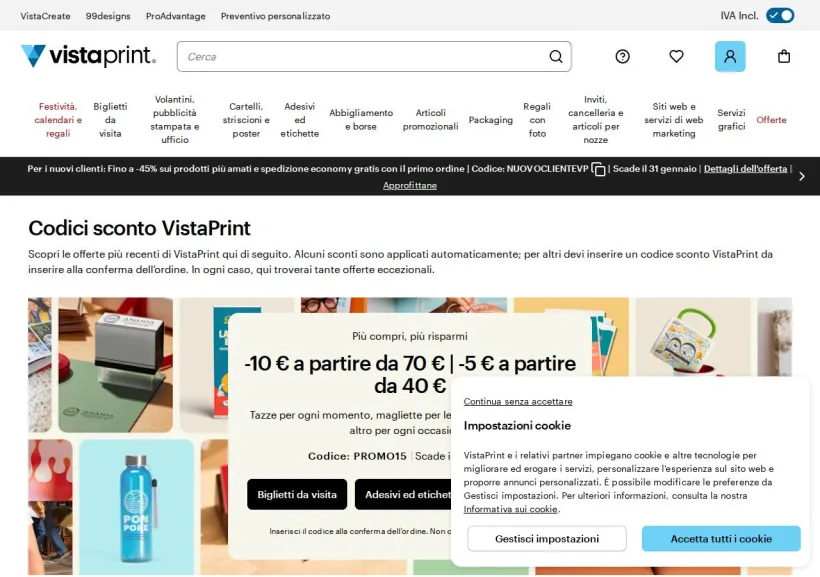 Schermata della pagina offerta di Vistaprint