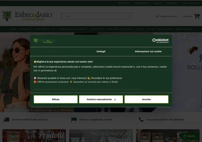 Schermata della pagina offerta di Erbecedario