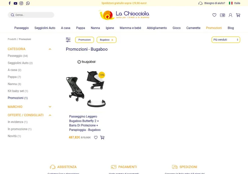 Schermata della pagina offerta di La Chiocciola