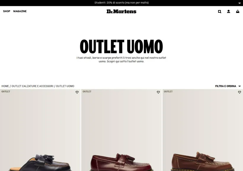 Schermata della pagina offerta di Dr Martens