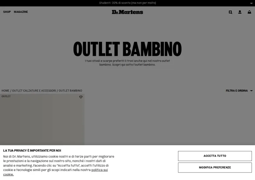 Schermata della pagina offerta di Dr Martens