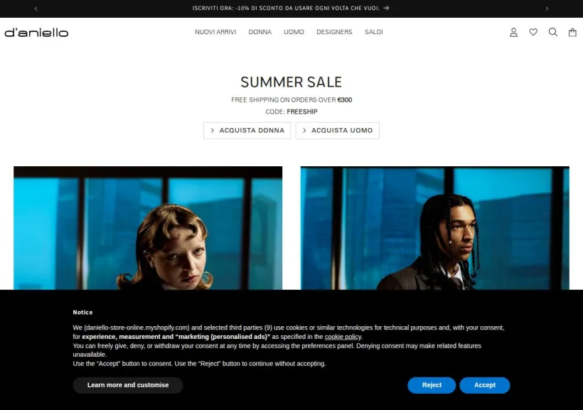 Schermata della pagina offerta di D'Aniello Boutique