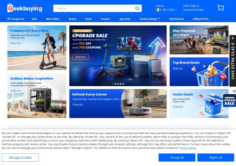 Schermata della pagina offerta di GeekBuying
