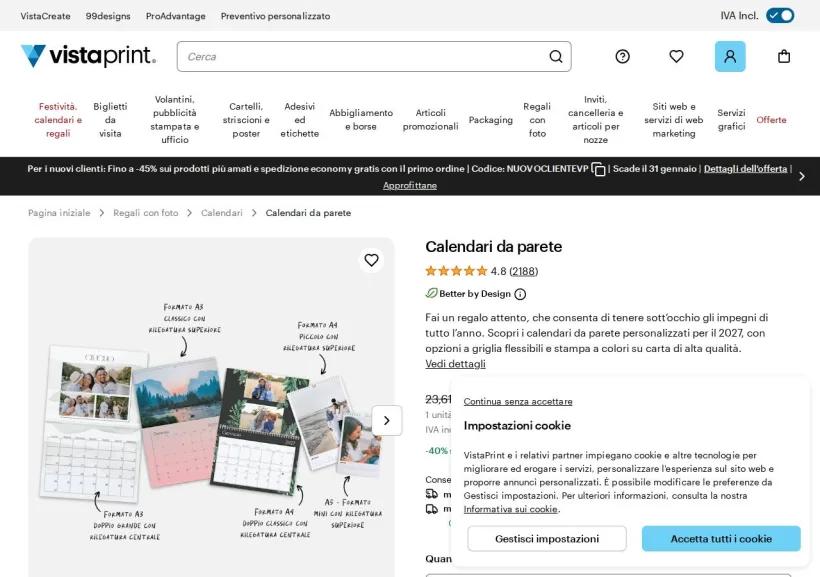 Schermata della pagina offerta di Vistaprint