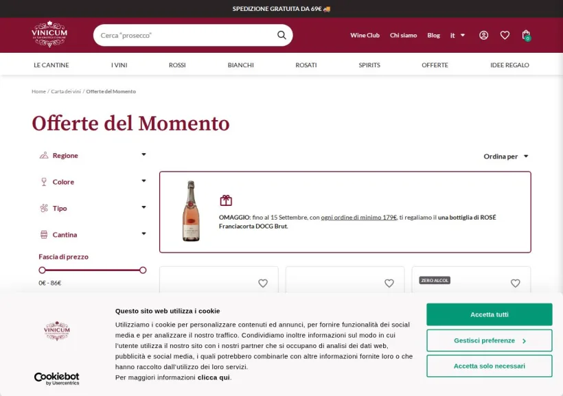 Schermata della pagina offerta di Vinicum