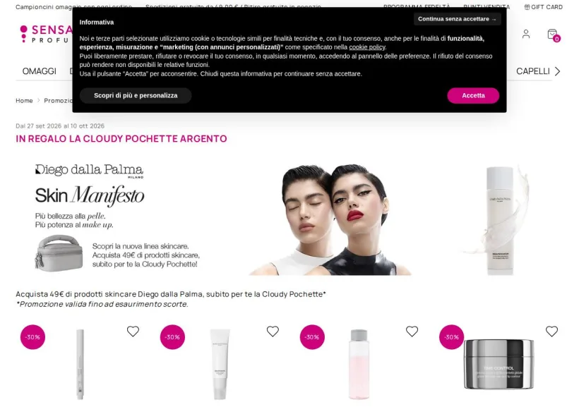 Schermata della pagina offerta di SensationProfumerie