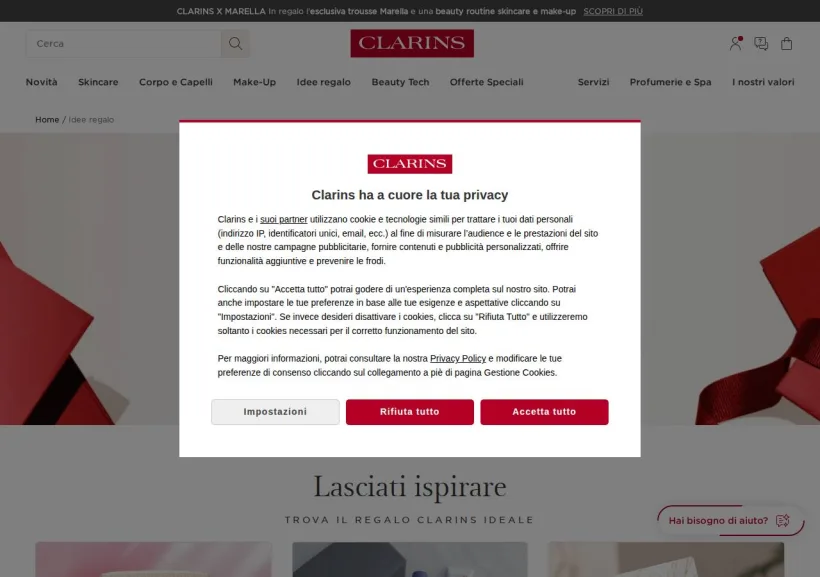 Schermata della pagina offerta di Clarins