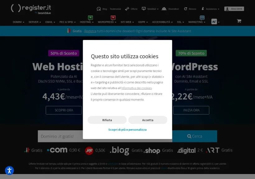 Schermata della pagina offerta di Register