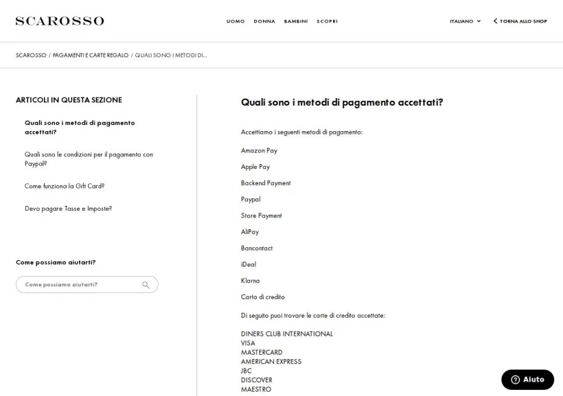 Schermata della pagina offerta di Scarosso