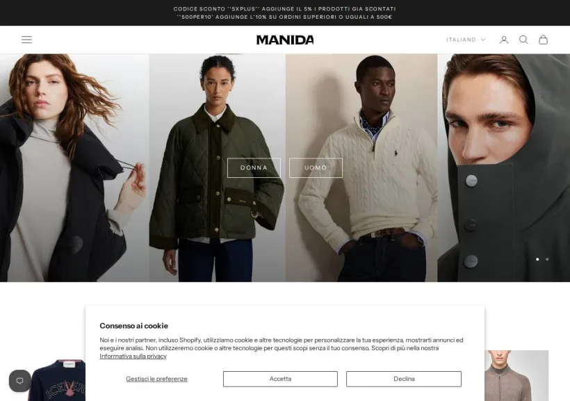 Schermata della pagina offerta di Manida