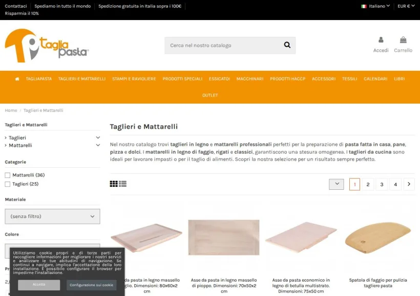 Schermata della pagina offerta di Taglia Pasta