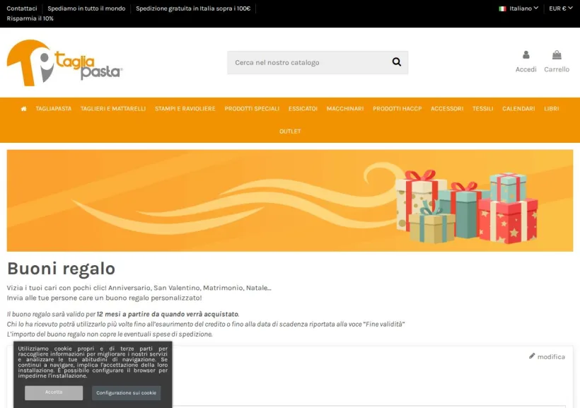 Schermata della pagina offerta di Taglia Pasta