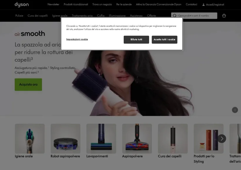 Schermata della pagina offerta di Dyson