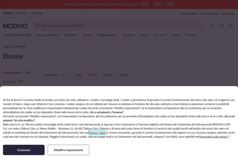 Schermata della pagina offerta di Modivo