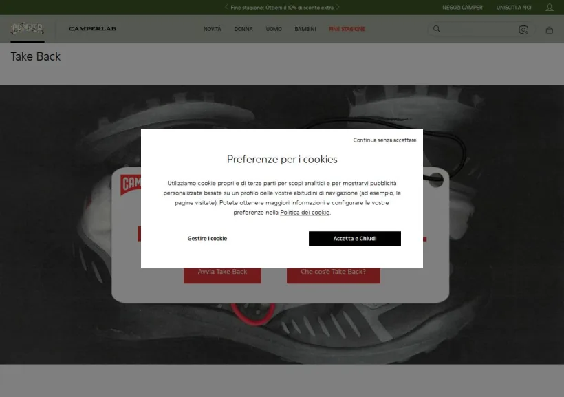 Schermata della pagina offerta di Camper