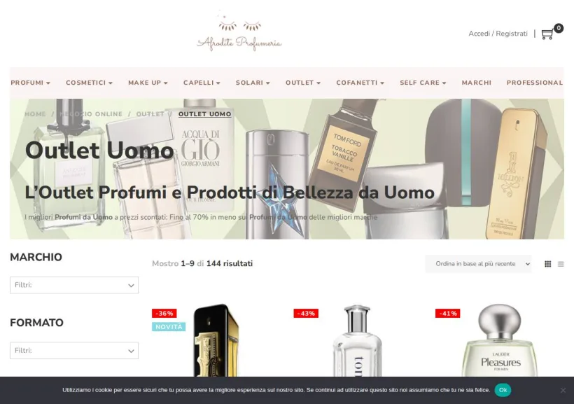 Schermata della pagina offerta di Afrodite Profumeria