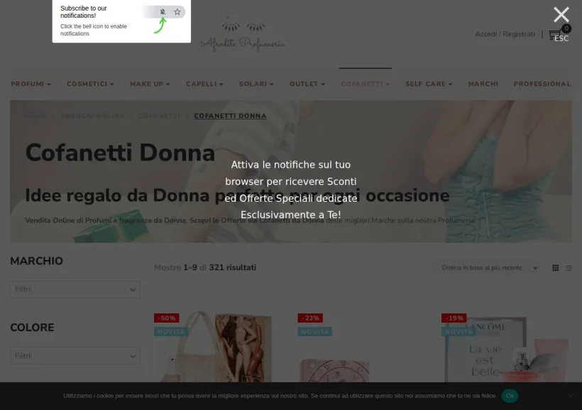 Schermata della pagina offerta di Afrodite Profumeria