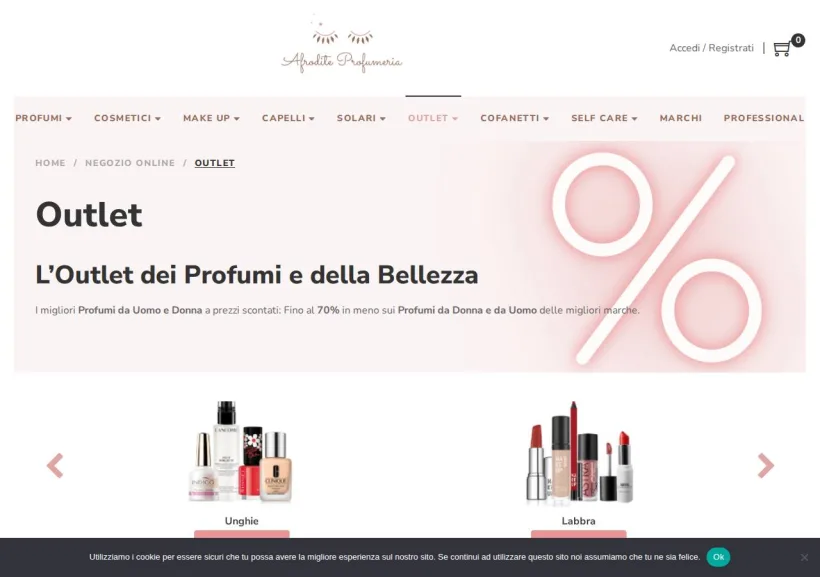 Schermata della pagina offerta di Afrodite Profumeria