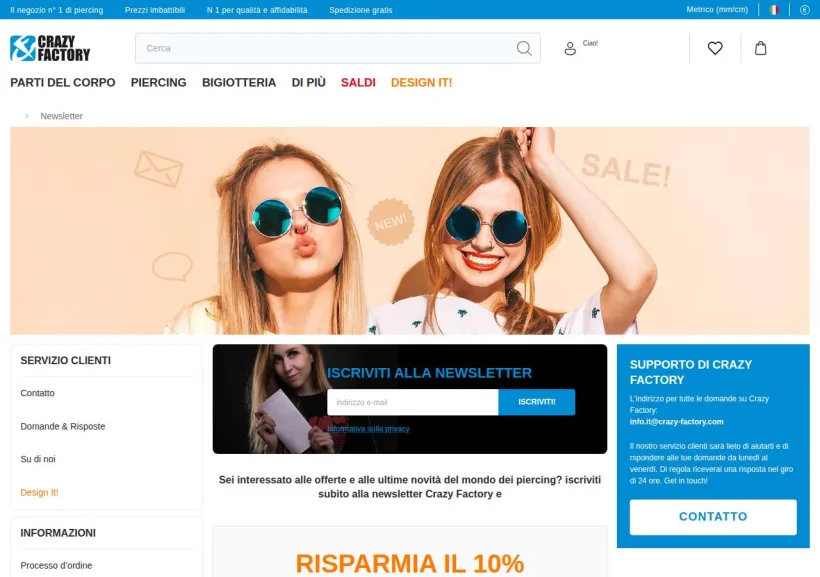 Schermata della pagina offerta di Crazy Factory
