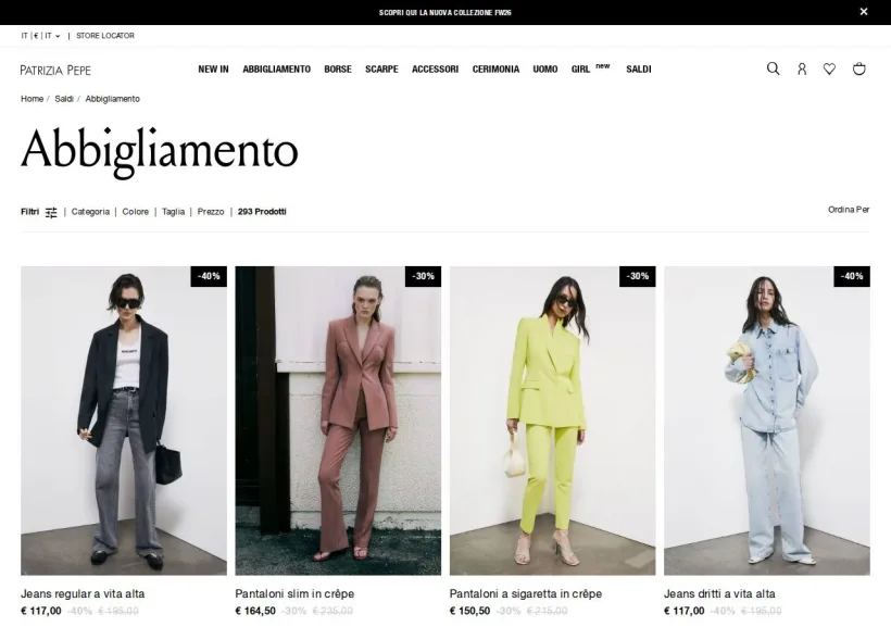 Schermata della pagina offerta di Patrizia Pepe