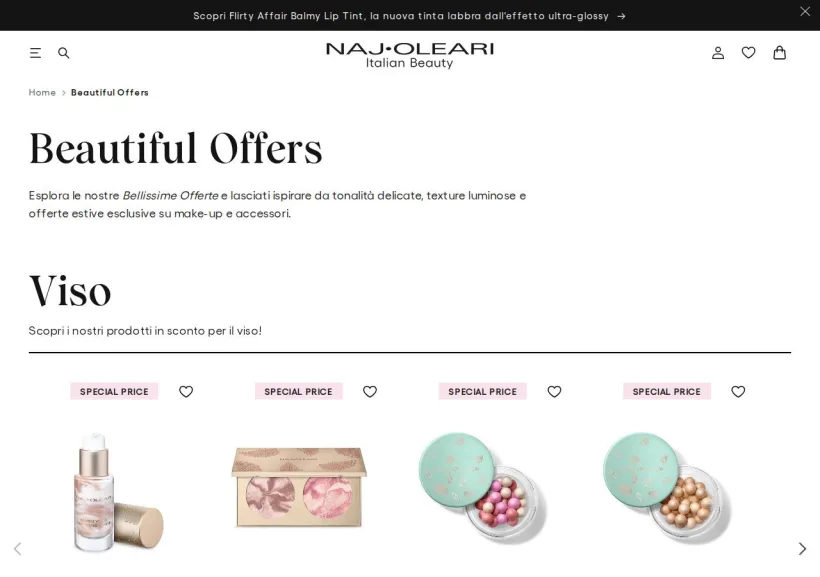 Schermata della pagina offerta di Naj Oleari Beauty