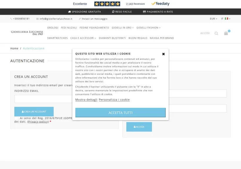 Schermata della pagina offerta di Gioielleria Lucchese