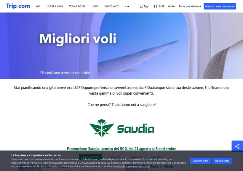 Schermata della pagina offerta di Trip.com