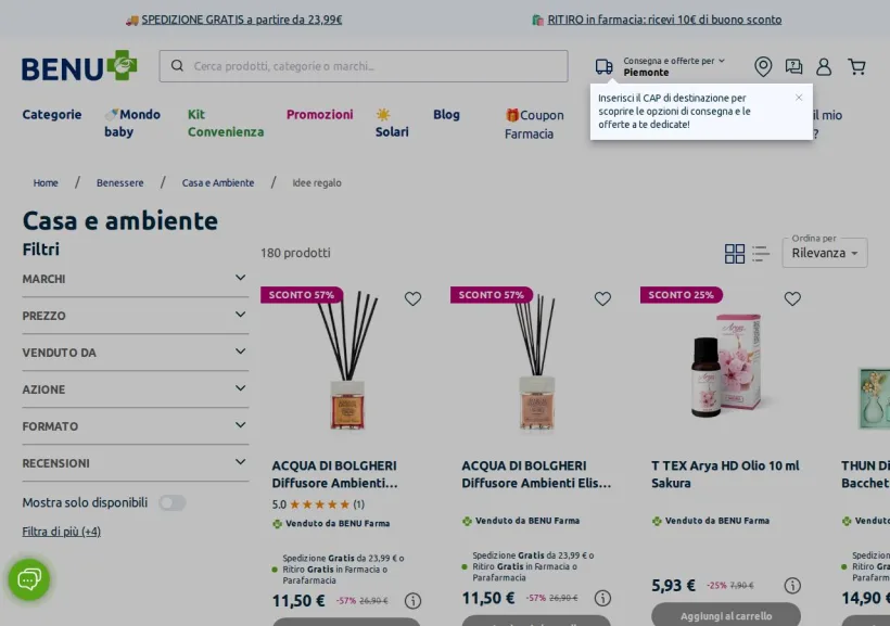 Schermata della pagina offerta di Benu Farma