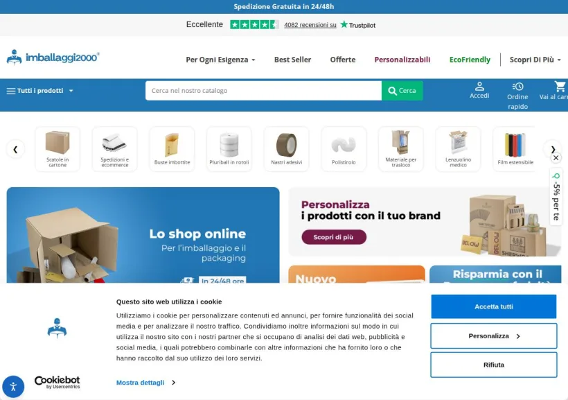 Schermata della pagina offerta di Imballaggi2000