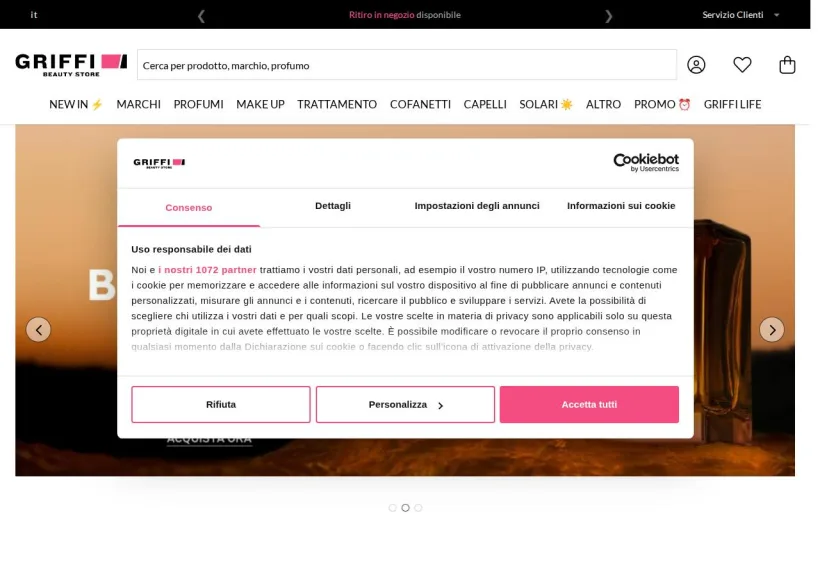 Schermata della pagina offerta di Griffi