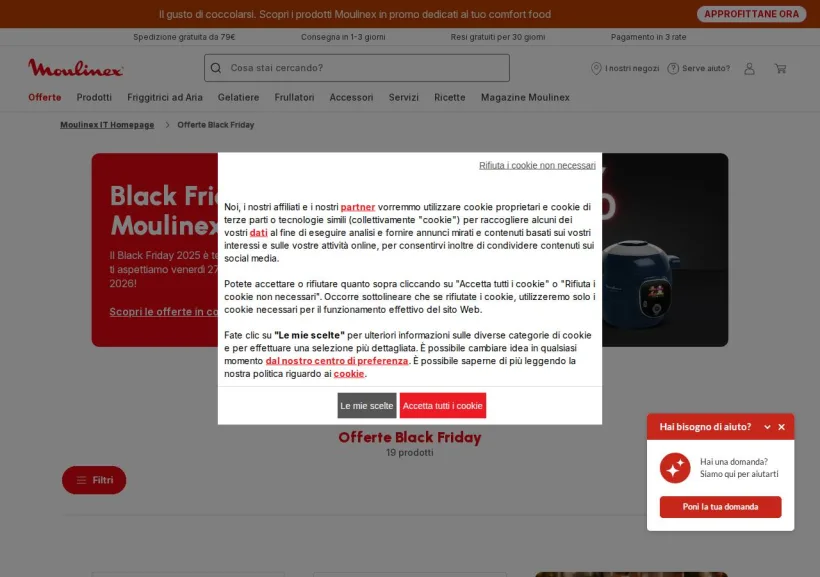 Schermata della pagina offerta di Moulinex