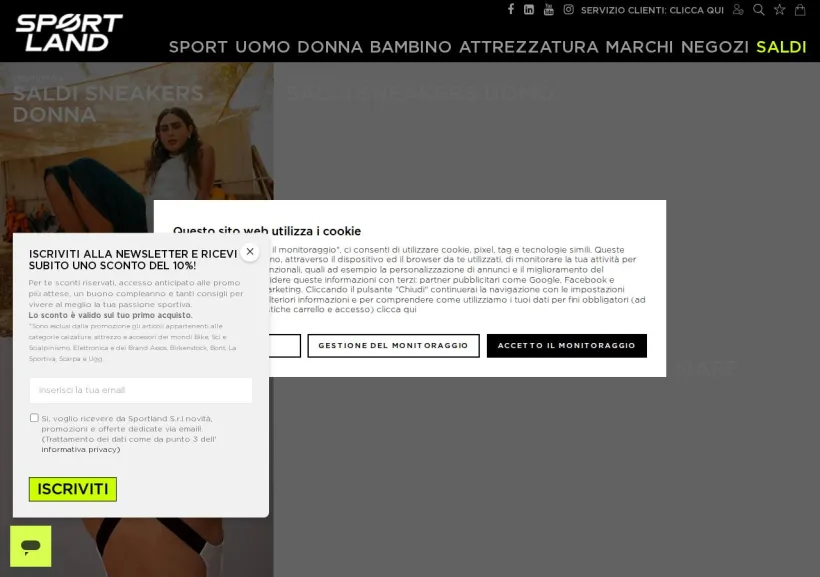 Schermata della pagina offerta di Sportland