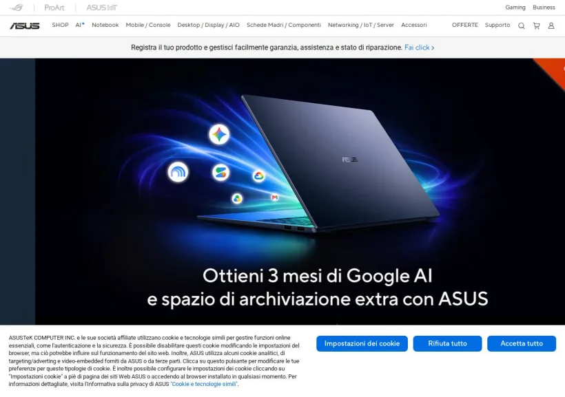 Schermata della pagina offerta di Asus
