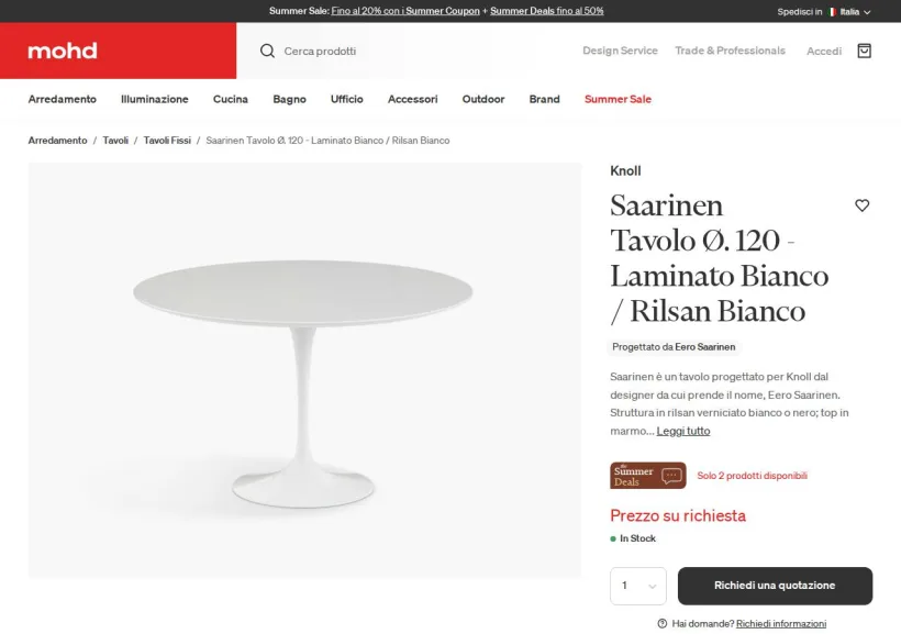 Schermata della pagina offerta di MOHD