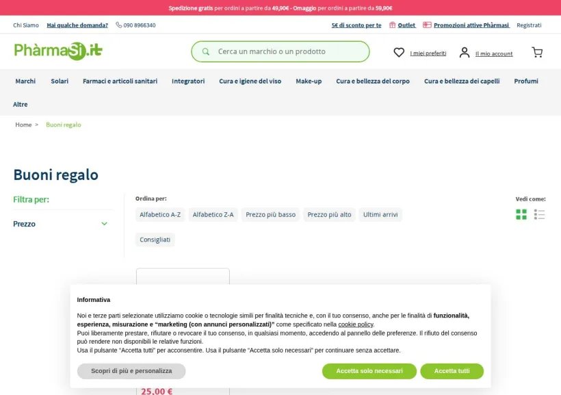 Schermata della pagina offerta di Pharmasi