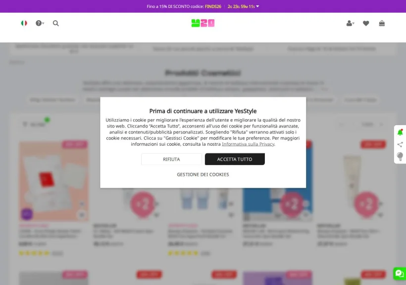 Schermata della pagina offerta di YesStyle