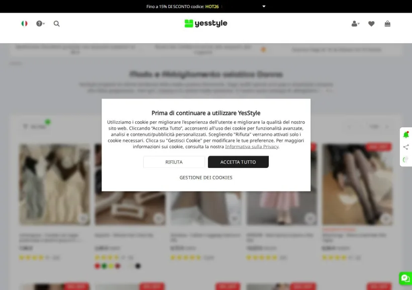 Schermata della pagina offerta di YesStyle