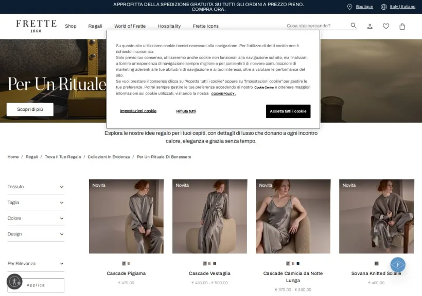 Schermata della pagina offerta di Frette