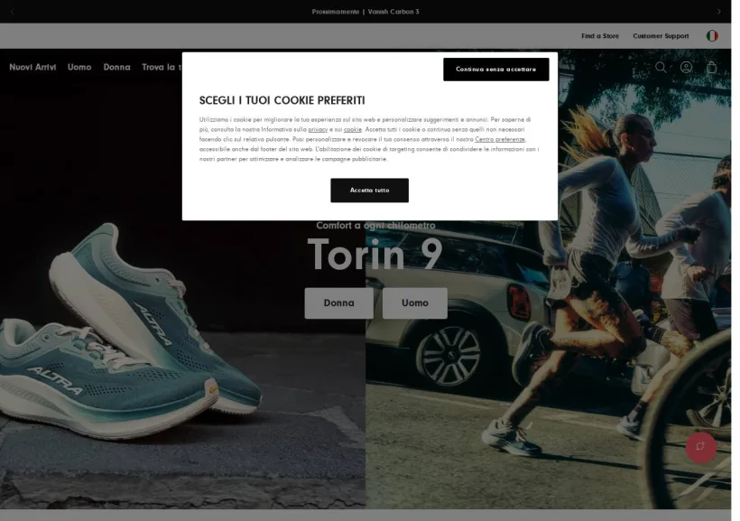Schermata della pagina offerta di Altra Running
