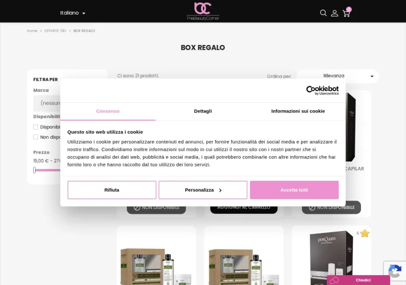 Schermata della pagina offerta di The Beauty Corner
