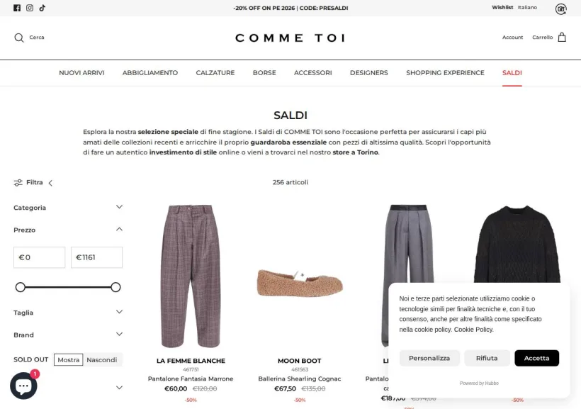 Schermata della pagina offerta di Comme Toi