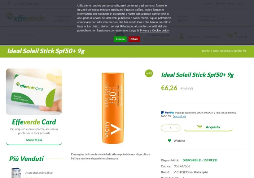Schermata della pagina offerta di Effeverde