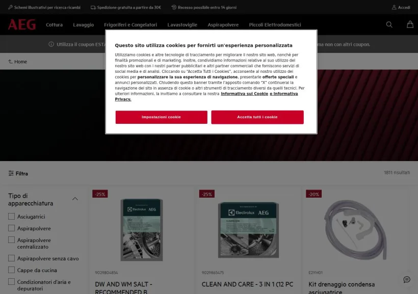 Schermata della pagina offerta di AEG