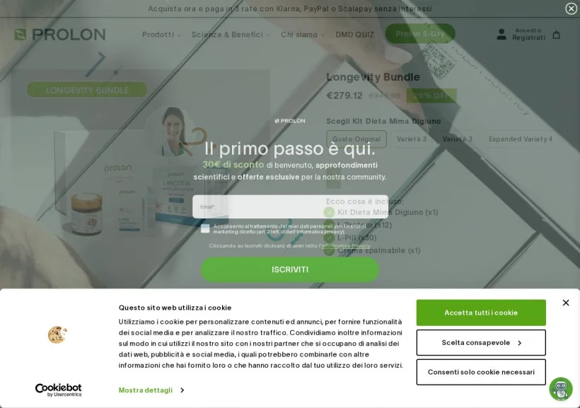 Schermata della pagina offerta di Prolon