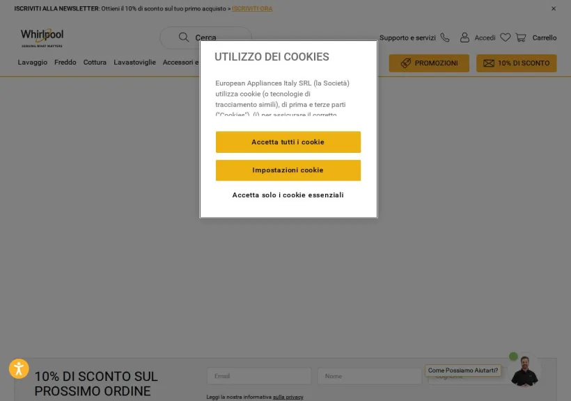 Schermata della pagina offerta di Whirlpool