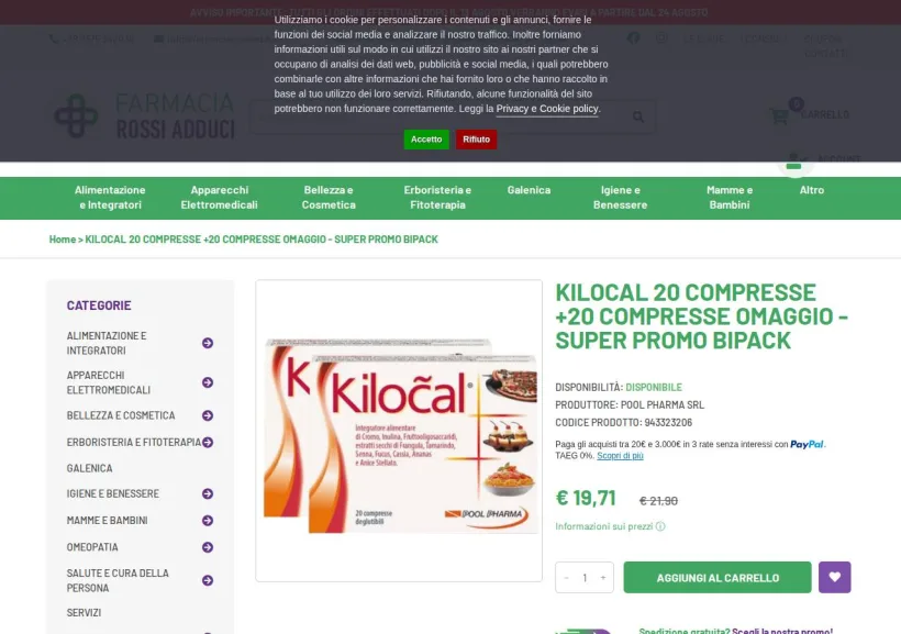 Schermata della pagina offerta di Farmacia Rossi Adduci